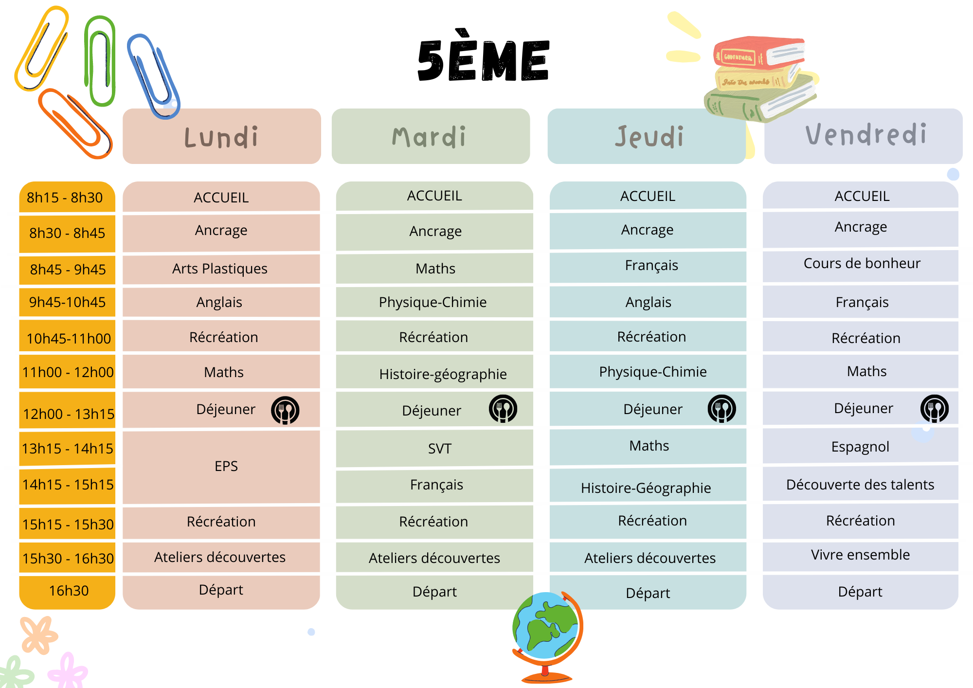 EMPLOI DU TEMPS 5e