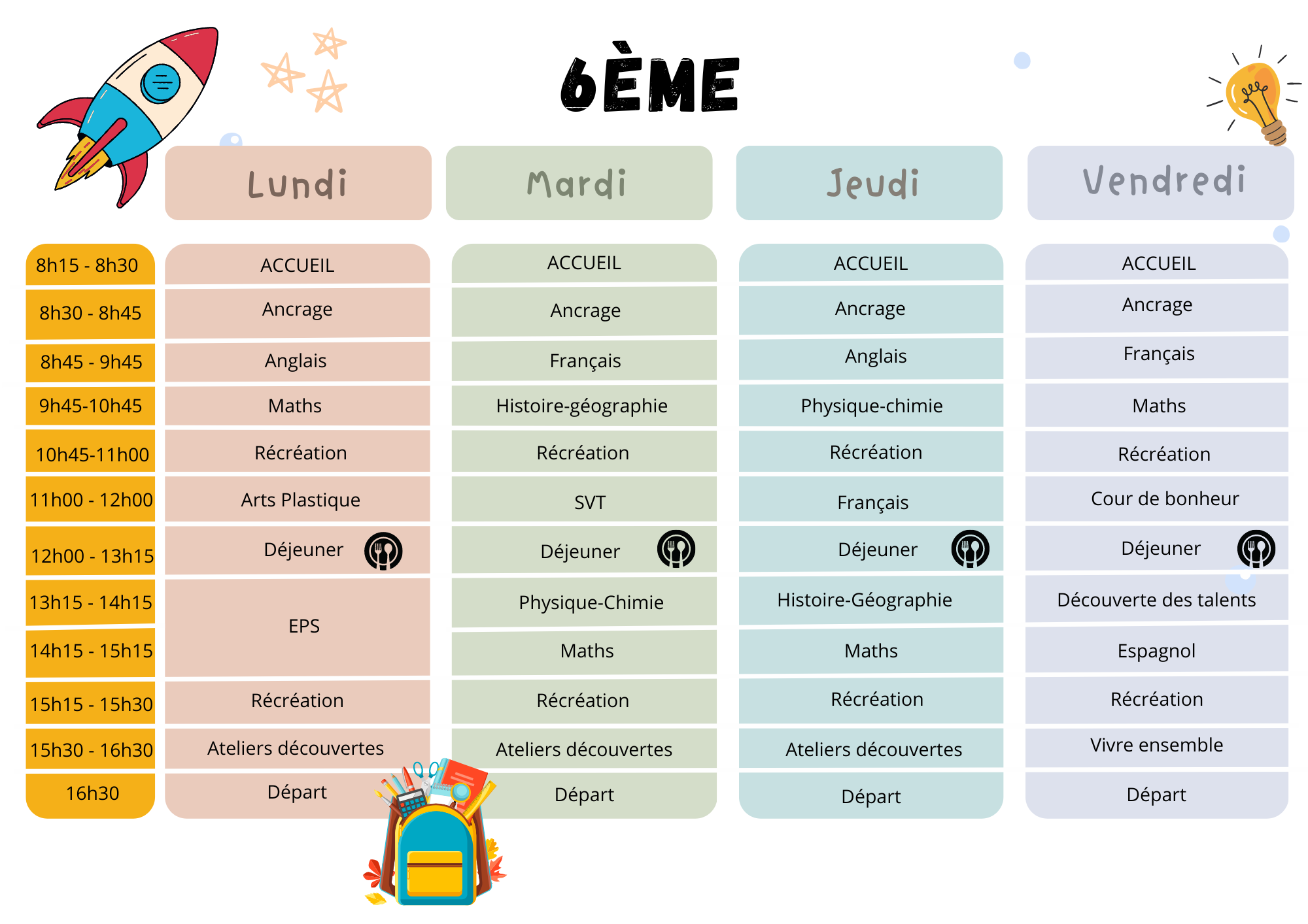 EMPLOI DU TEMPS 6e